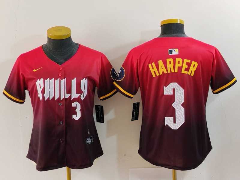 Women%27s Philadelphia Phillies #3 Bryce Harper Number Red 2024 City Connect Limited Jersey